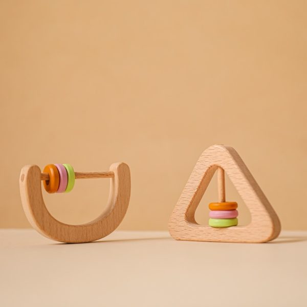 Sonajero de madera para morder con forma geométrica para bebé 1 unidad 1