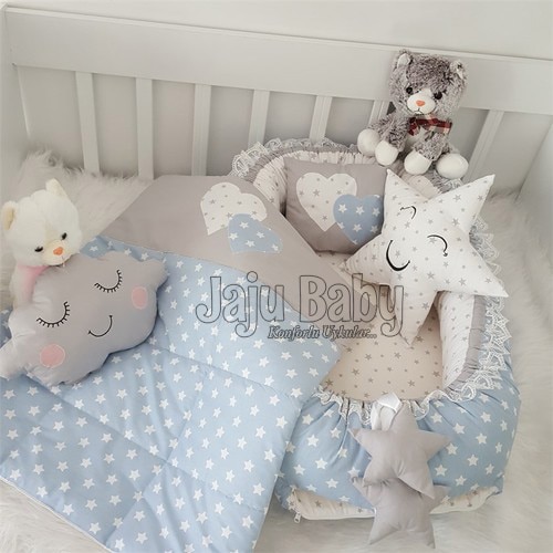 Jaju Baby Hand Made Babynest Blue Star Luxury Orthopedic Baby Nest and 5 Piece Bedding Set Baby Bed Crib Bedding Set 1