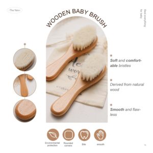 Cepillo de lana suave de madera Natural para bebé recién nacido 2