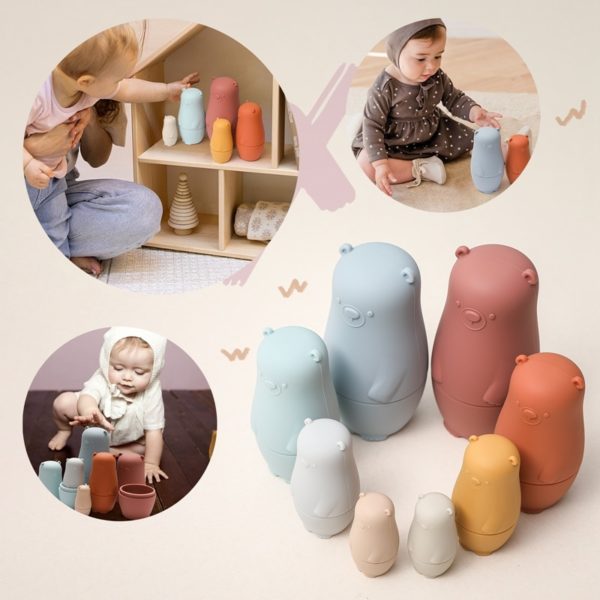 Muñecas Matryoshka de silicona grado alimenticio, juguete educativo de apilamiento 5