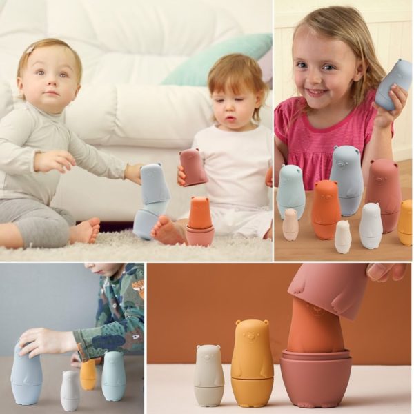 Muñecas Matryoshka de silicona grado alimenticio, juguete educativo de apilamiento 6