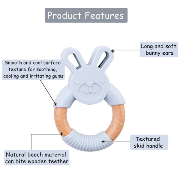 Mordedor de silicona con forma de conejo para bebé, accesorios para la dentición, 1 unidad 3