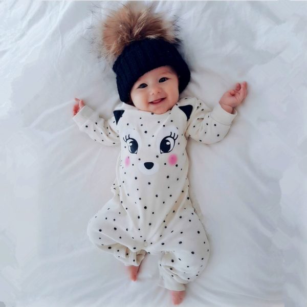 Pijama de algodón de manga larga con estampado de cuello redondo para bebé 5