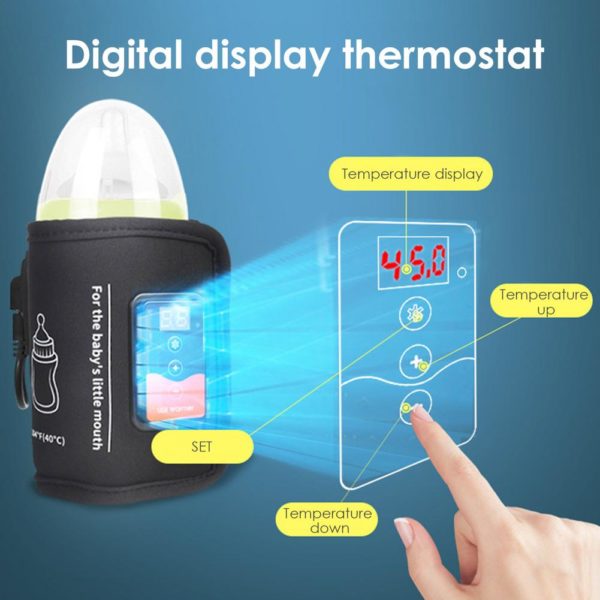 Bolso caliente con USB, artefacto portátil inteligente de leche caliente con temperatura constante, calentador de leche ajustable para viaje de bebé 4