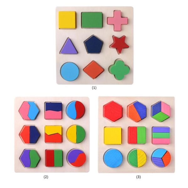 Rompecabezas Montessori de formas geométricas de madera para niños 2