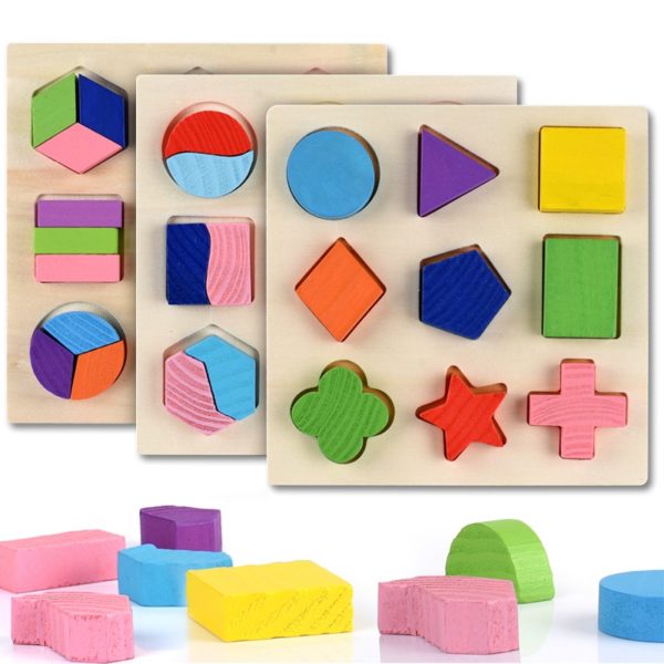 Rompecabezas Montessori de formas geométricas de madera para niños 1