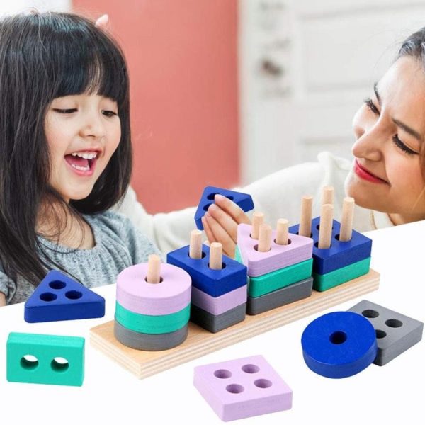 Juguete Montessori de madera para niños y niñas, bloques de construcción 2