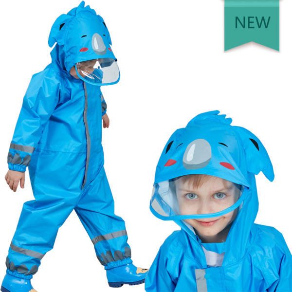 Impermeable azul de dinosaurios para niños de 1 a 10 años 5